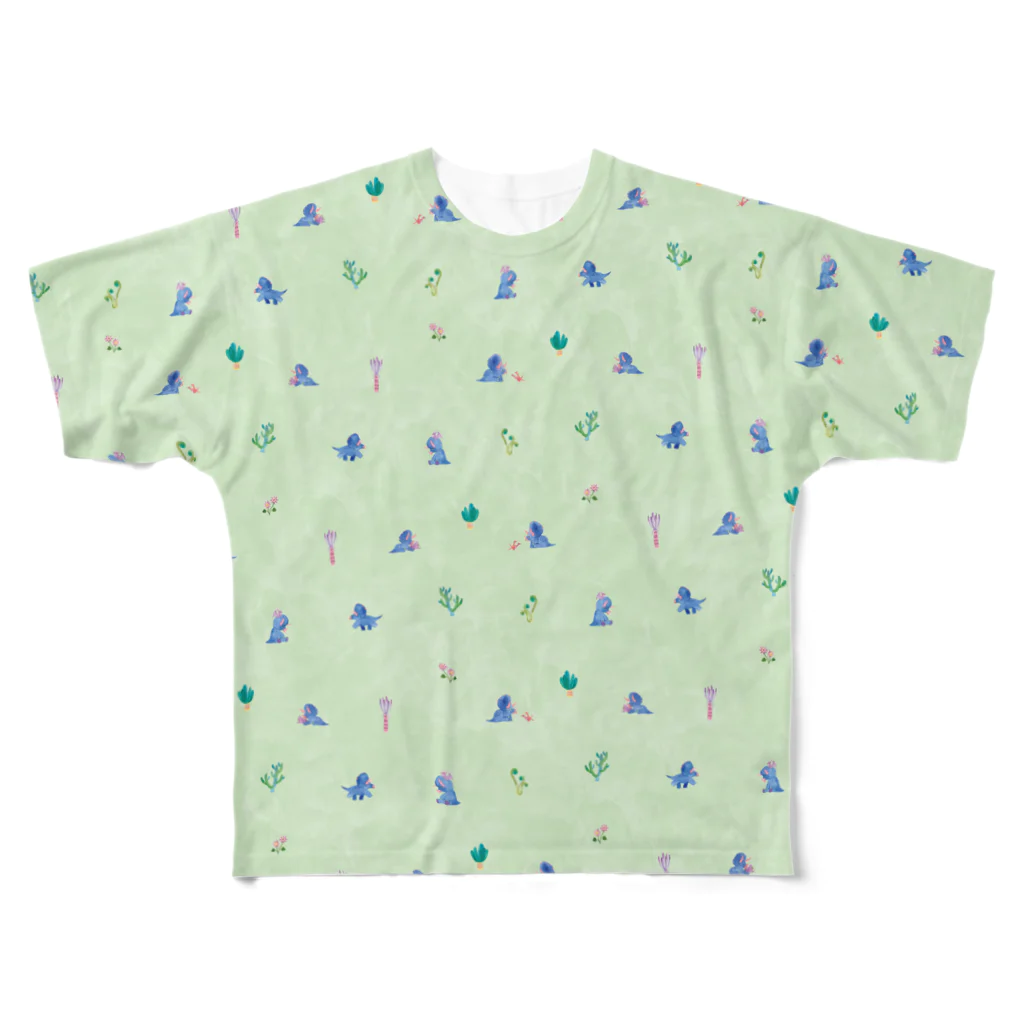 イラストレーター おおでゆかこのTriceratops - green フルグラフィックTシャツ