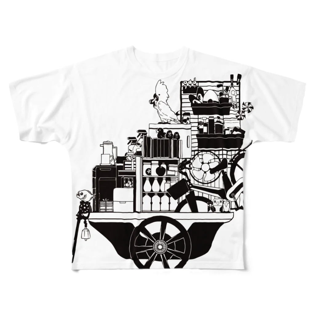 ろう飼い主のモノクロ荷車２ All-Over Print T-Shirt