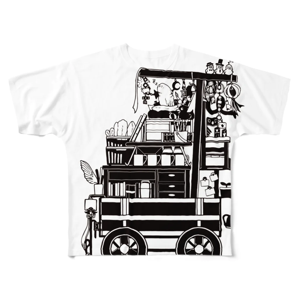 ろう飼い主のモノクロ荷車１ All-Over Print T-Shirt