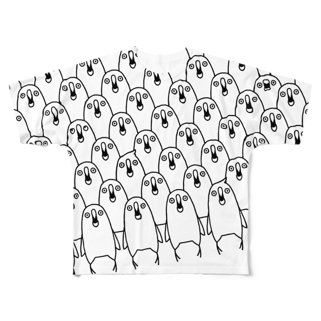 うちのインコズの裏も表も点目インコがぎっしり（白黒） All-Over Print T-Shirt