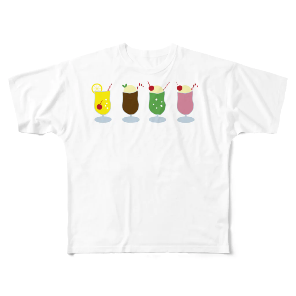 Panda factoryの飲み物とおやつ フルグラフィックTシャツ