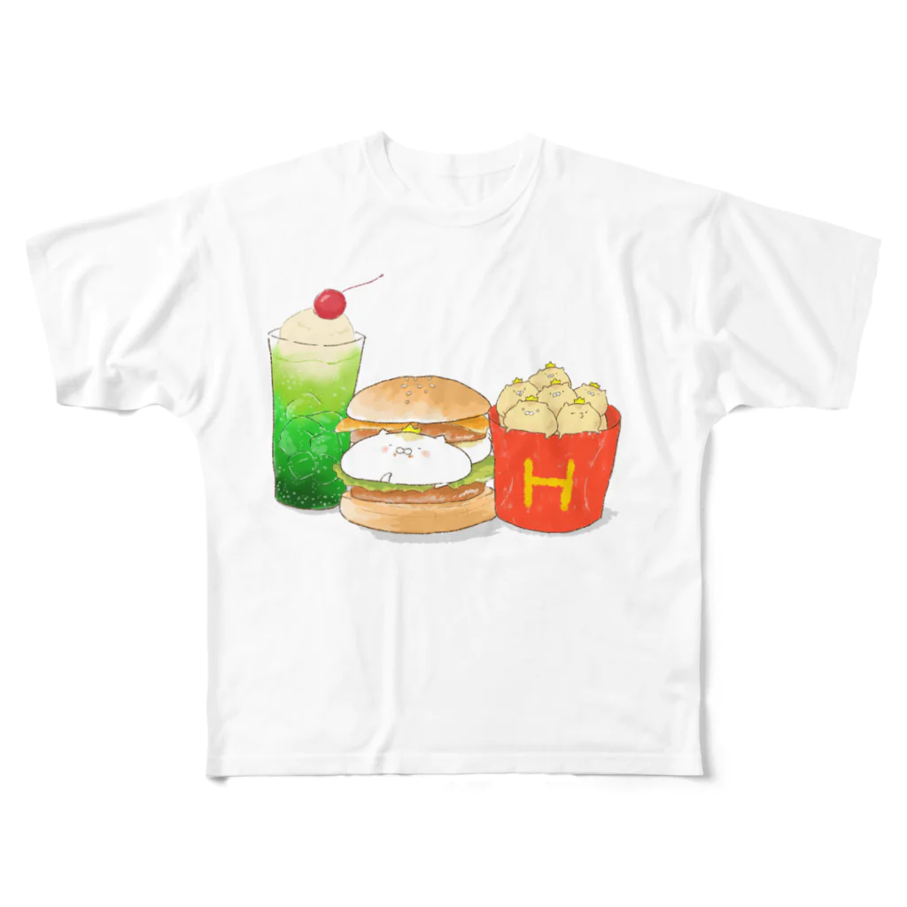 はむ汰の落書き Official Storeのぷぅ王子　ビッグぷぅバーガーセット All-Over Print T-Shirt