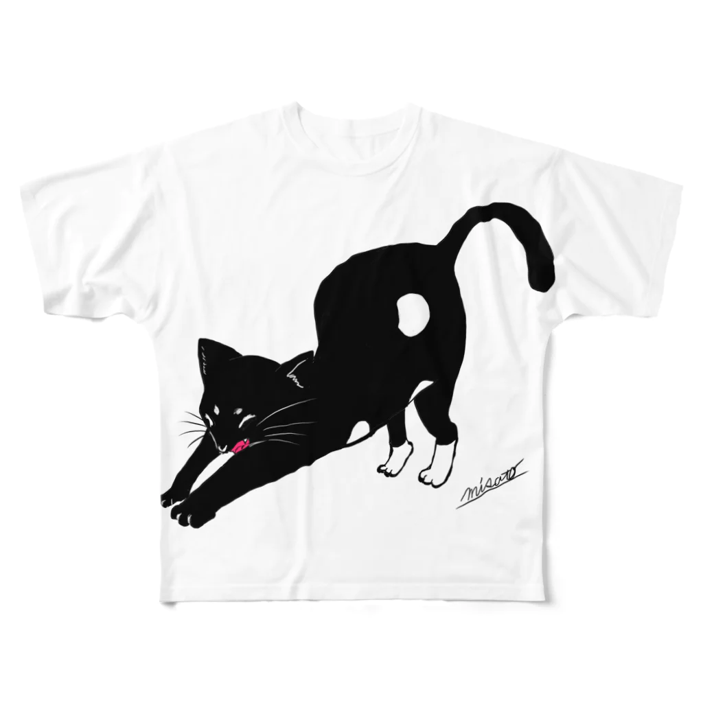 自由なサイト「me.ch」の黒猫にゃん フルグラフィックTシャツ