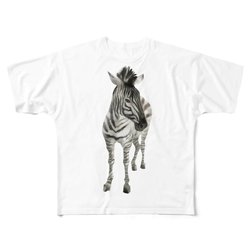 バクの森 〜マレーバクや動物イラストのグッズ 〜のAnimals シリーズ 〜グラントシマウマ〜 フルグラフィックTシャツ