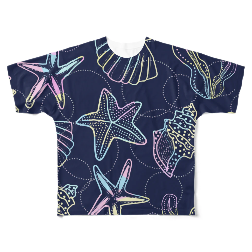 のぐちさきのshells(ネイビー×オーロラ) All-Over Print T-Shirt