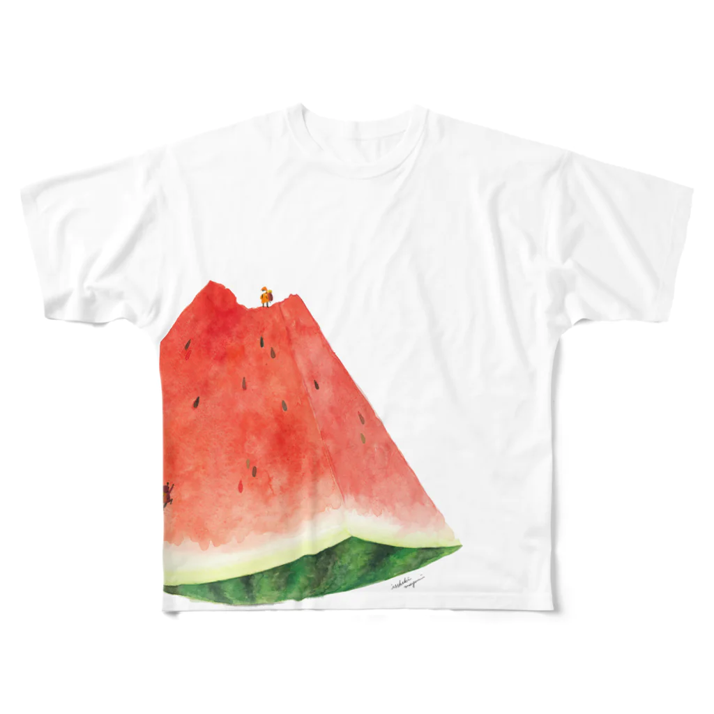isshiki mayumiのスイカ登山Tシャツフルグラフィック フルグラフィックTシャツ