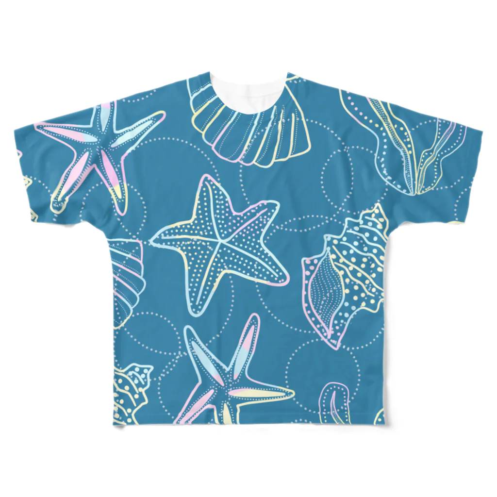 のぐちさきのshells(セルリアンブルー×オーロラ) All-Over Print T-Shirt