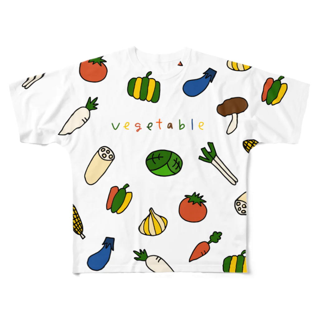 麦畑の野菜イラストvegetable フルグラフィックTシャツ