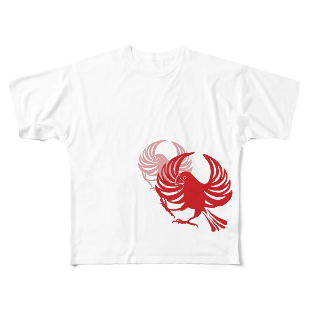 月の魚の文鳥紋～紅 フルグラフィックTシャツ