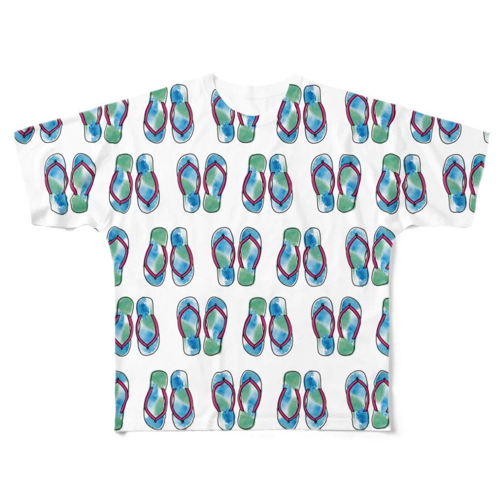 YUHEI Designの夏、ビーチサンダルいっぱい！ All-Over Print T-Shirt