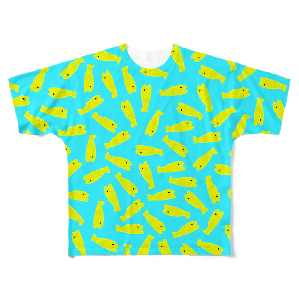  むきむき   地球生活のお魚入水（金） All-Over Print T-Shirt