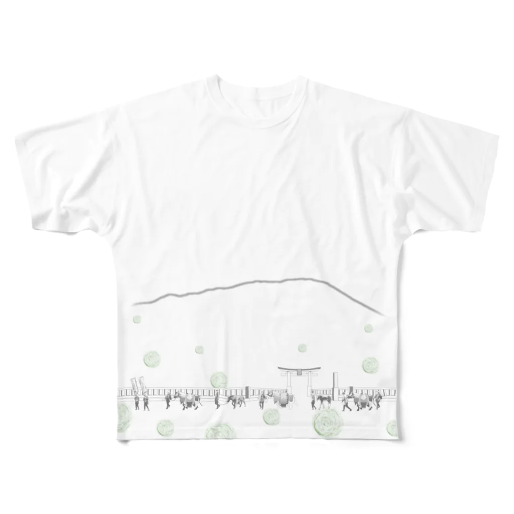 モノツクルヒト　Fuku～ふく～のチャグチャグ馬コ行列 フルグラ 緑 All-Over Print T-Shirt