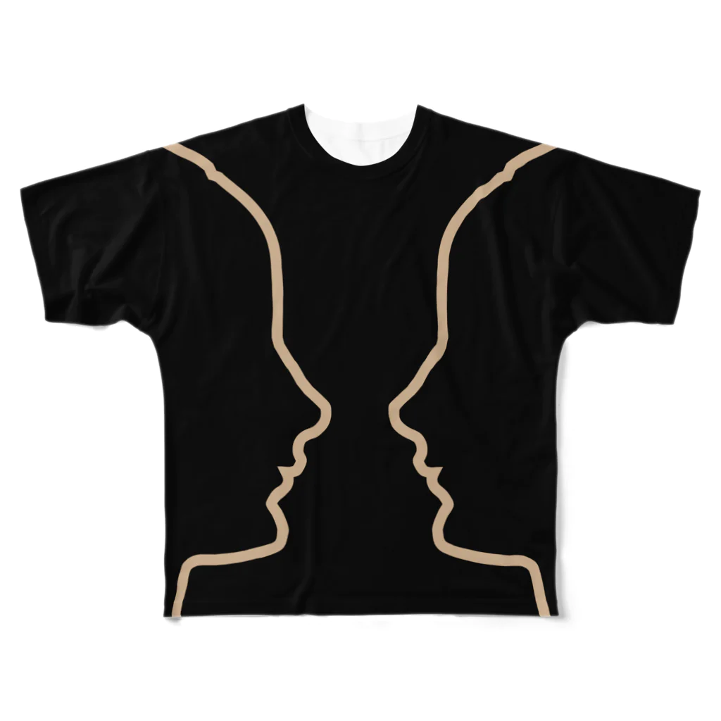 krakatukの『ある女性の肖像』ルビンの壺風 （ブラック） All-Over Print T-Shirt