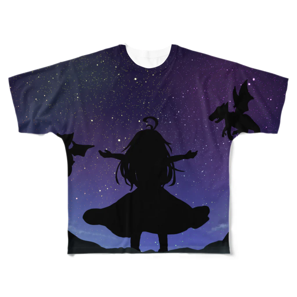 貴波てよりの夜空と少女とドラゴン All-Over Print T-Shirt