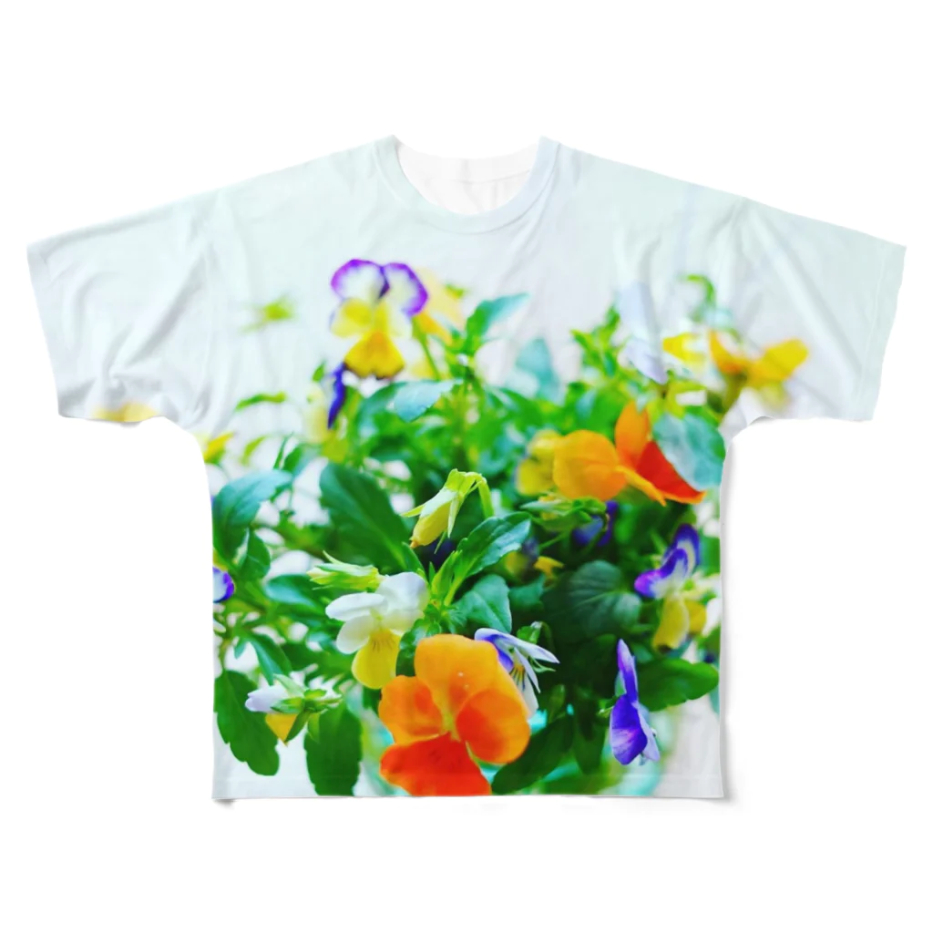 花と緑のビオラ All-Over Print T-Shirt