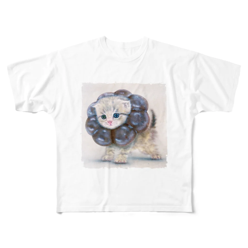 萌獣ファクトリー「純屋」の萌獣 猫 ポンデニャイオン：ショコラ All-Over Print T-Shirt