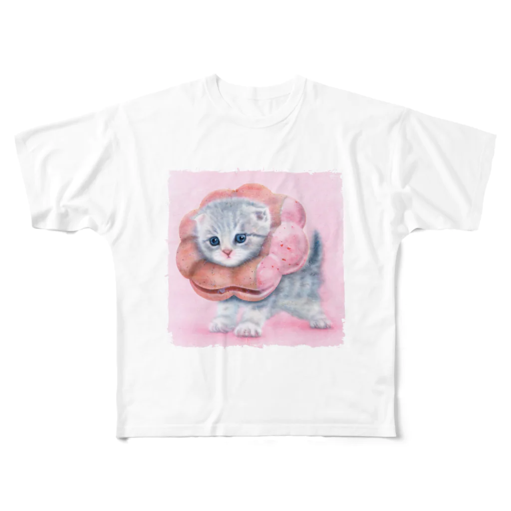 萌獣ファクトリー「純屋」の萌獣 猫 ポンデニャイオン：さくらんぼ All-Over Print T-Shirt