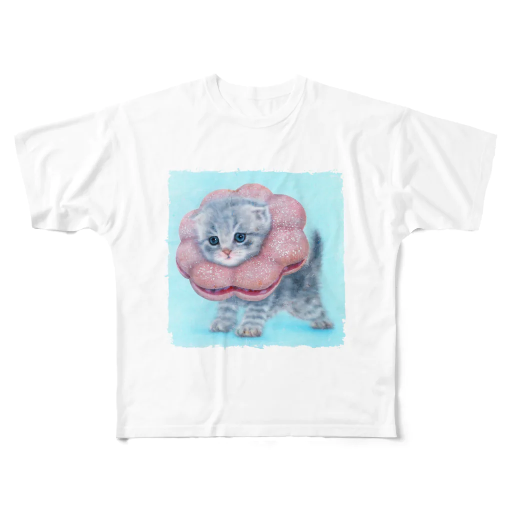 萌獣ファクトリー「純屋」の萌獣 猫 ポンデニャイオン：さくらもち All-Over Print T-Shirt