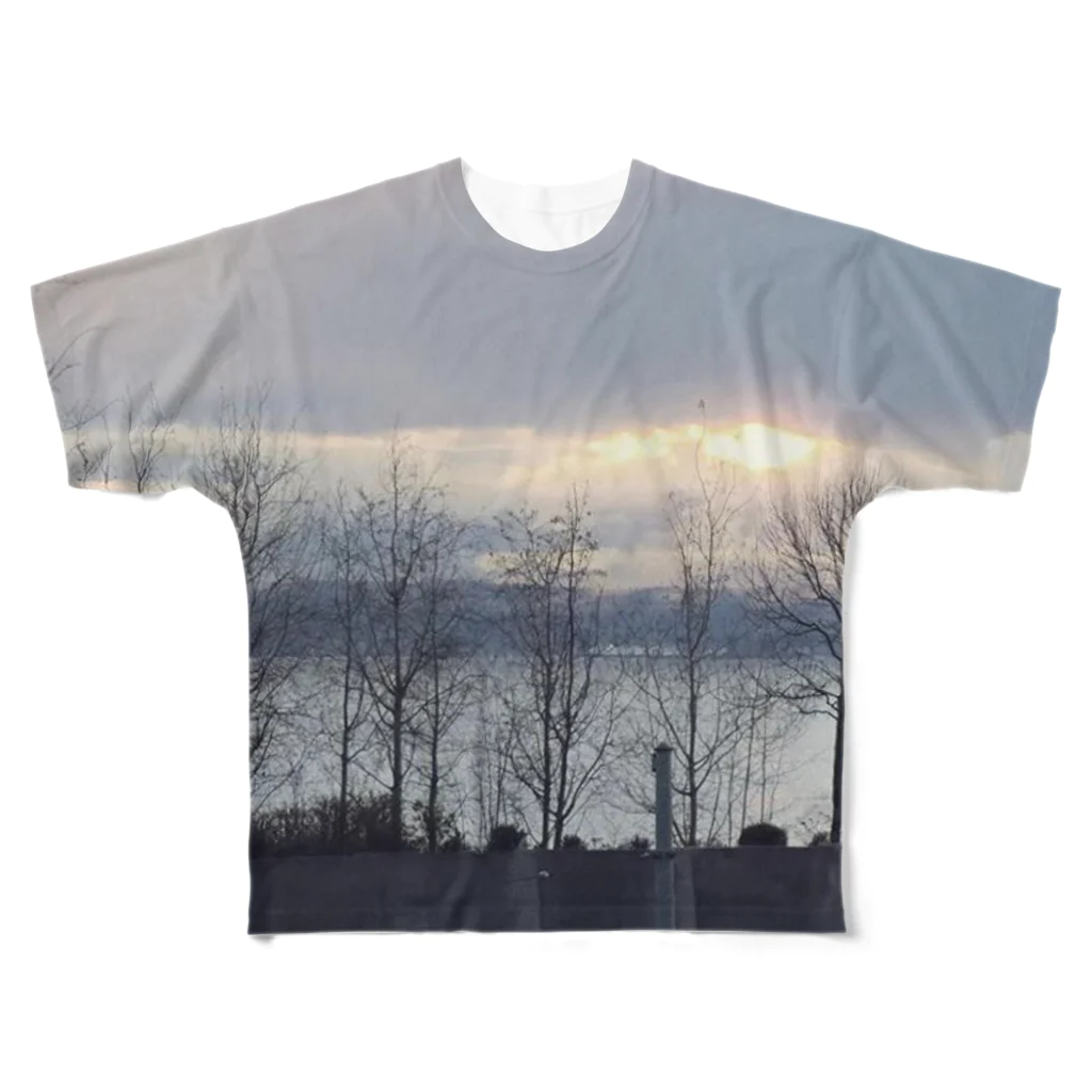 ニューヨークのシアトル水辺 フルグラフィックTシャツ