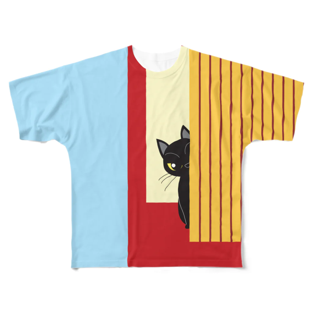 Tar-zansuのチラッと黒猫 フルグラフィックTシャツ