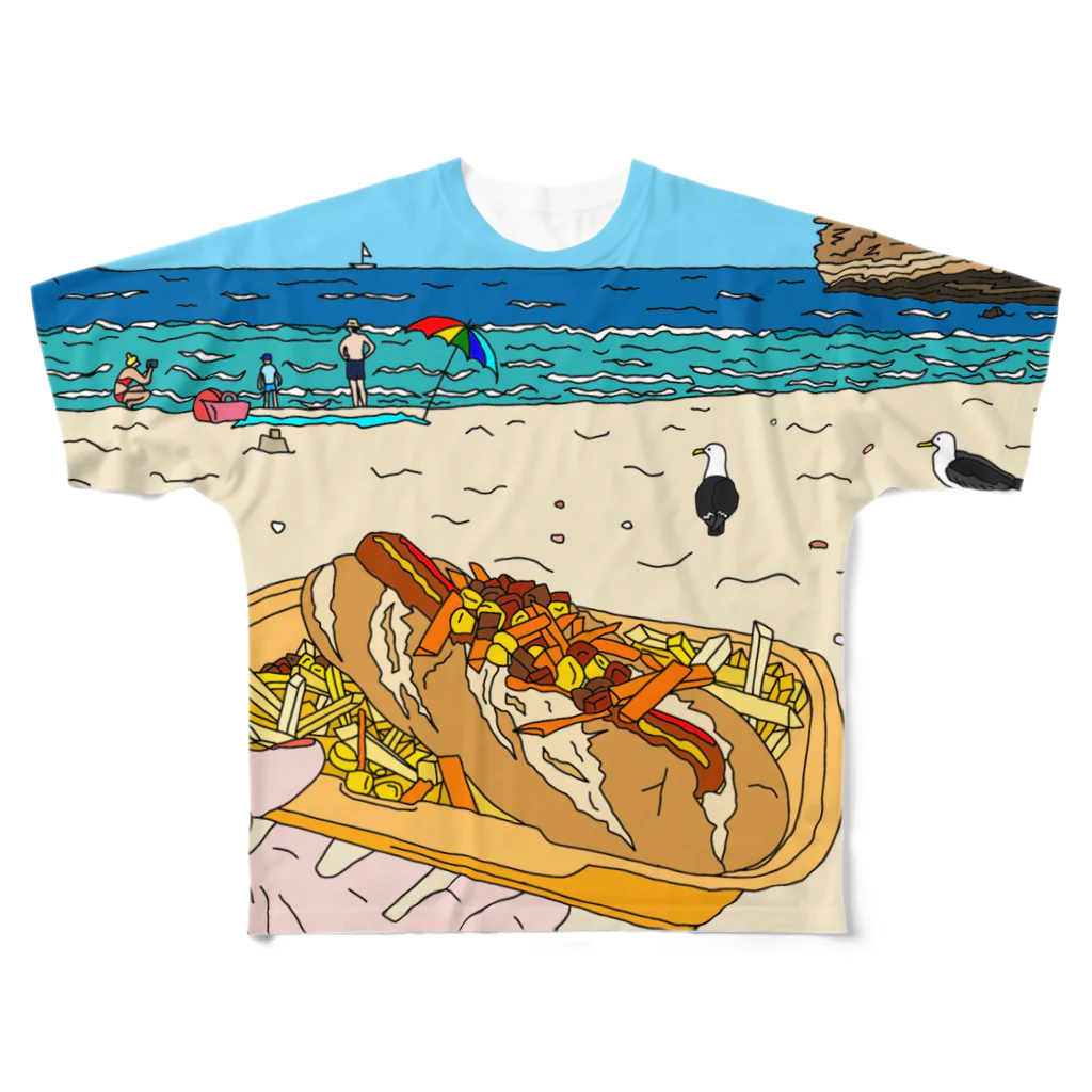 らぴの堂のHotdog on the Beach フルグラフィックTシャツ