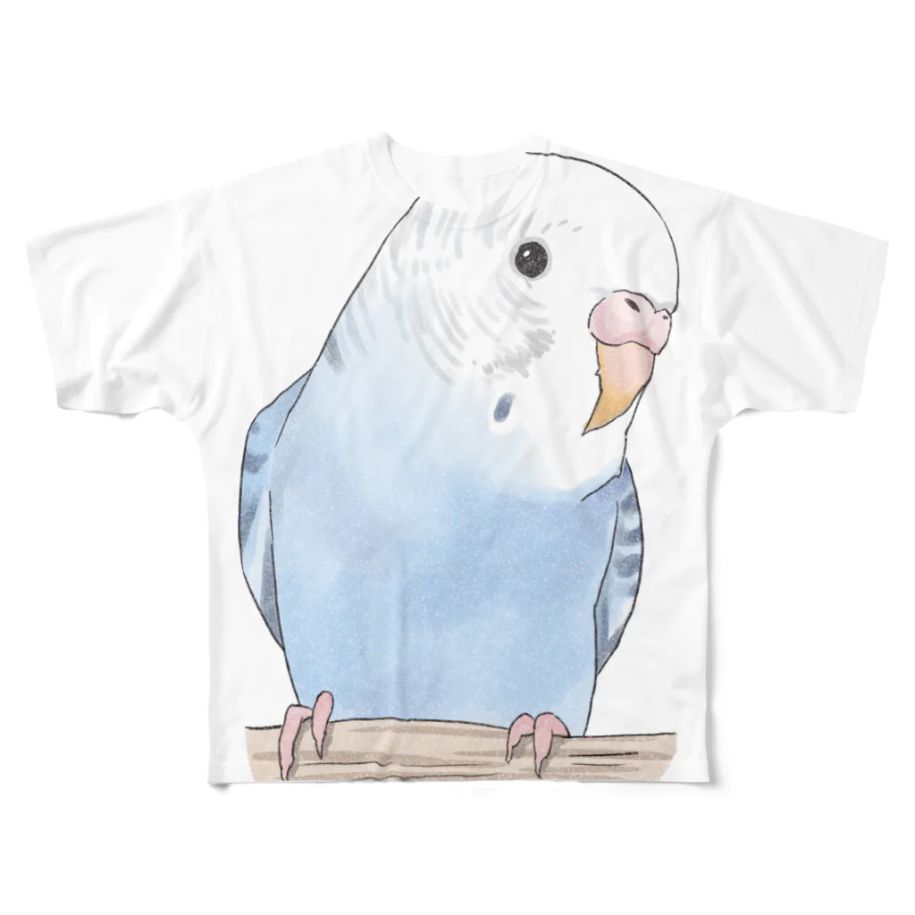 まめるりはことりのおしゃまな止まり木セキセイインコちゃん【まめるりはことり】 フルグラフィックTシャツ