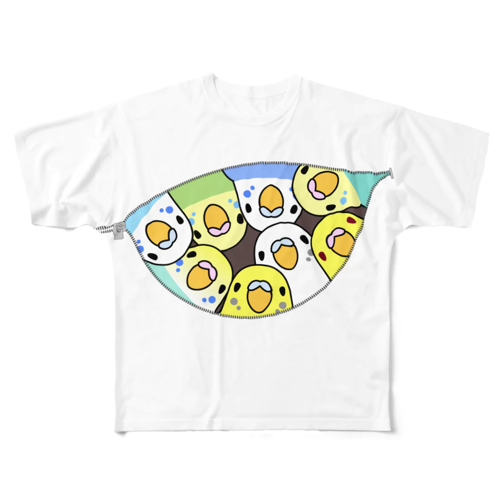 まめるりはことりの三密です！むちむちセキセイインコさん【まめるりはことり】 All-Over Print T-Shirt