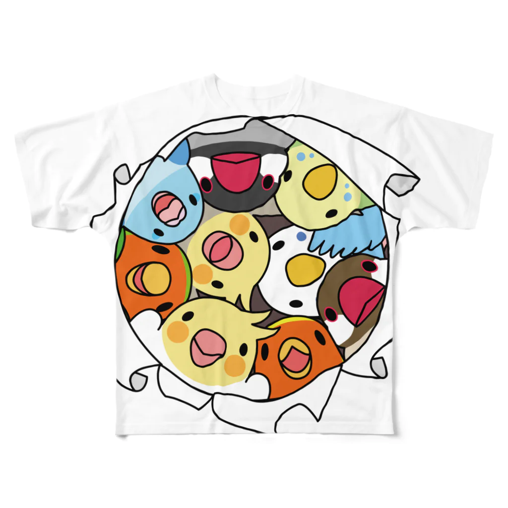 まめるりはことりの三密です！むちむち鳥まみれ【まめるりはことり】 All-Over Print T-Shirt