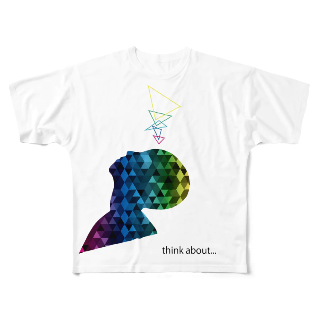 mosh&chipsのthink about... フルグラフィックTシャツ