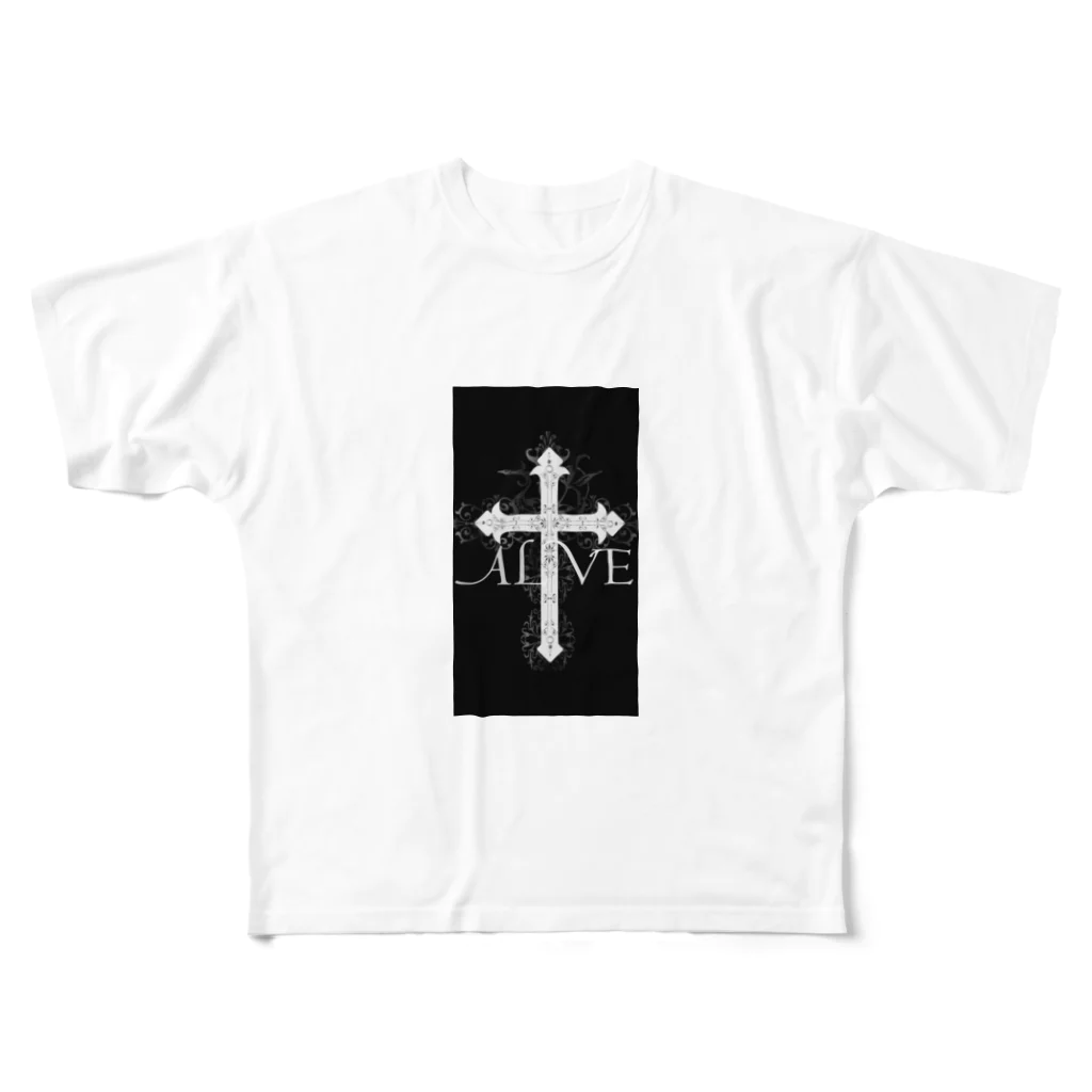 Syao.【しゃお】神述ハルの十字架ブラック／ブラック All-Over Print T-Shirt