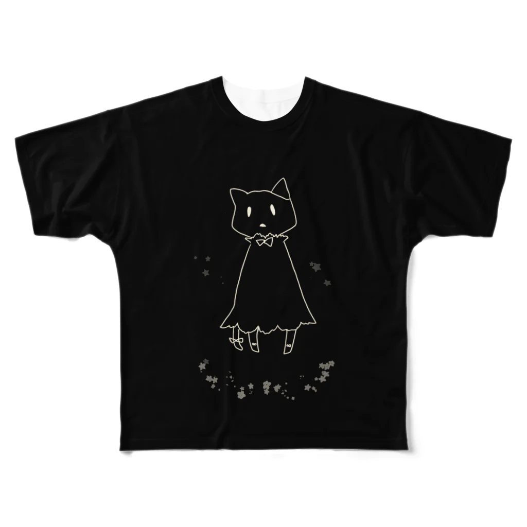 りすぷの黒そらねこ フルグラフィックTシャツ