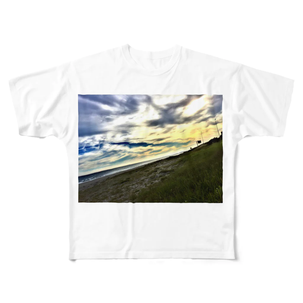 Wind-sunの夕暮れの海 フルグラフィックTシャツ