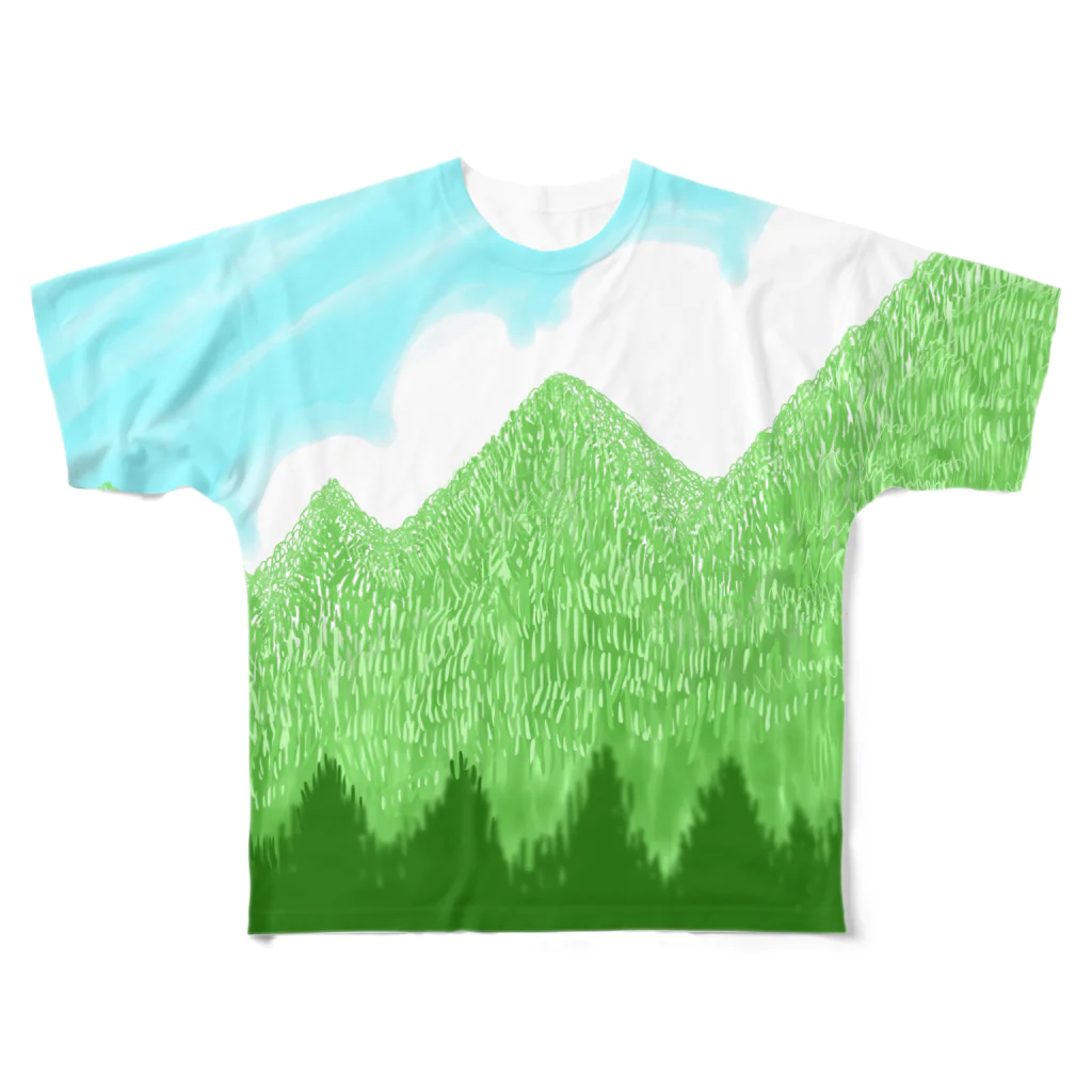 ✨🌈✨ユラクラカン🇯🇵 ✨🌈✨の☁️青空と雲☁️と青い山脈🗻ズ フルグラフィックTシャツ