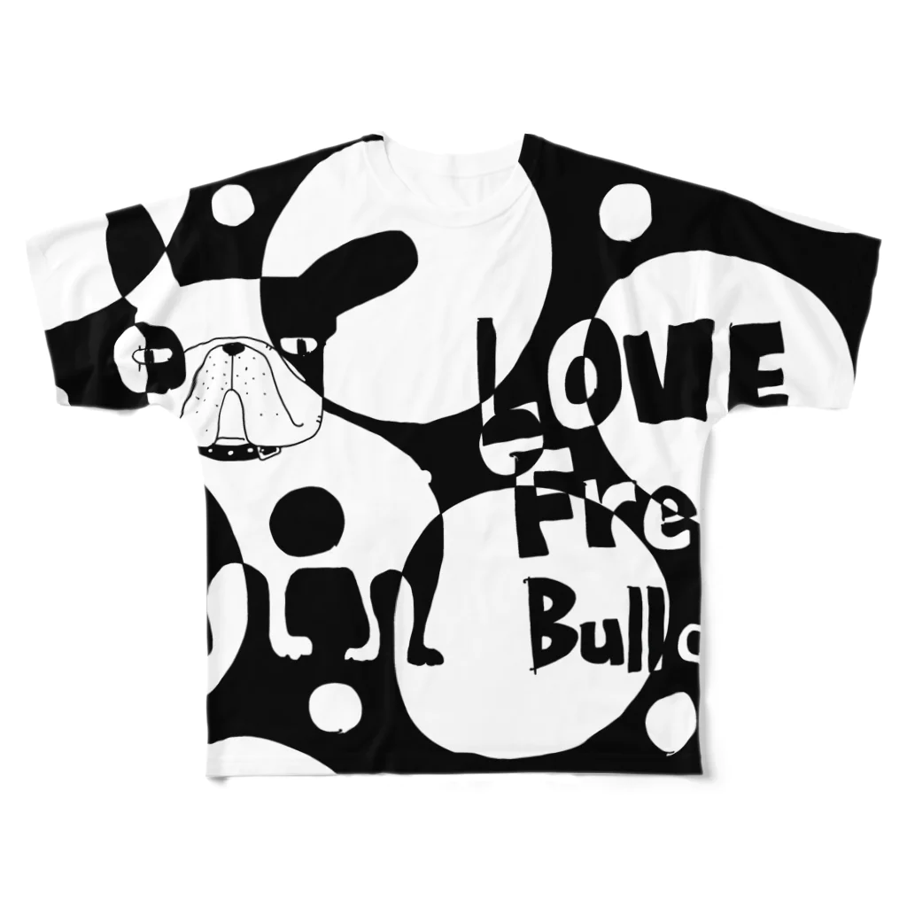 androgyneのLOVE FRENCH-BULLDOG フルグラフィックTシャツ