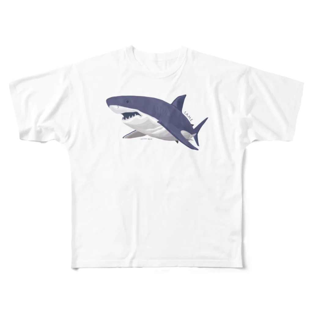 さかたようこ / サメ画家の線を重ねて立体感を出したサメ All-Over Print T-Shirt