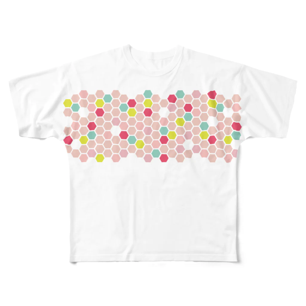 3pondSのpink honeycomb フルグラフィックTシャツ