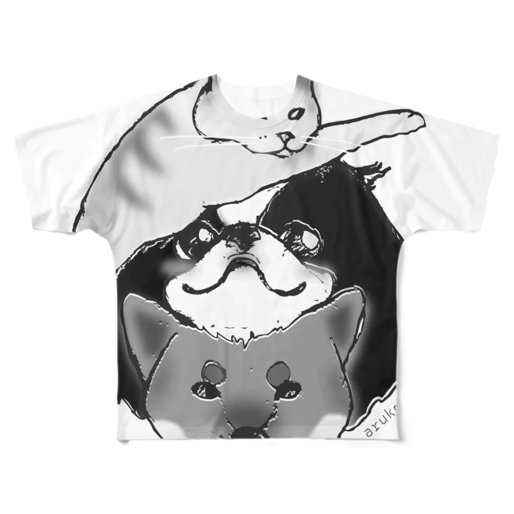 arukoのにゃん狆柴っ！mono All-Over Print T-Shirt