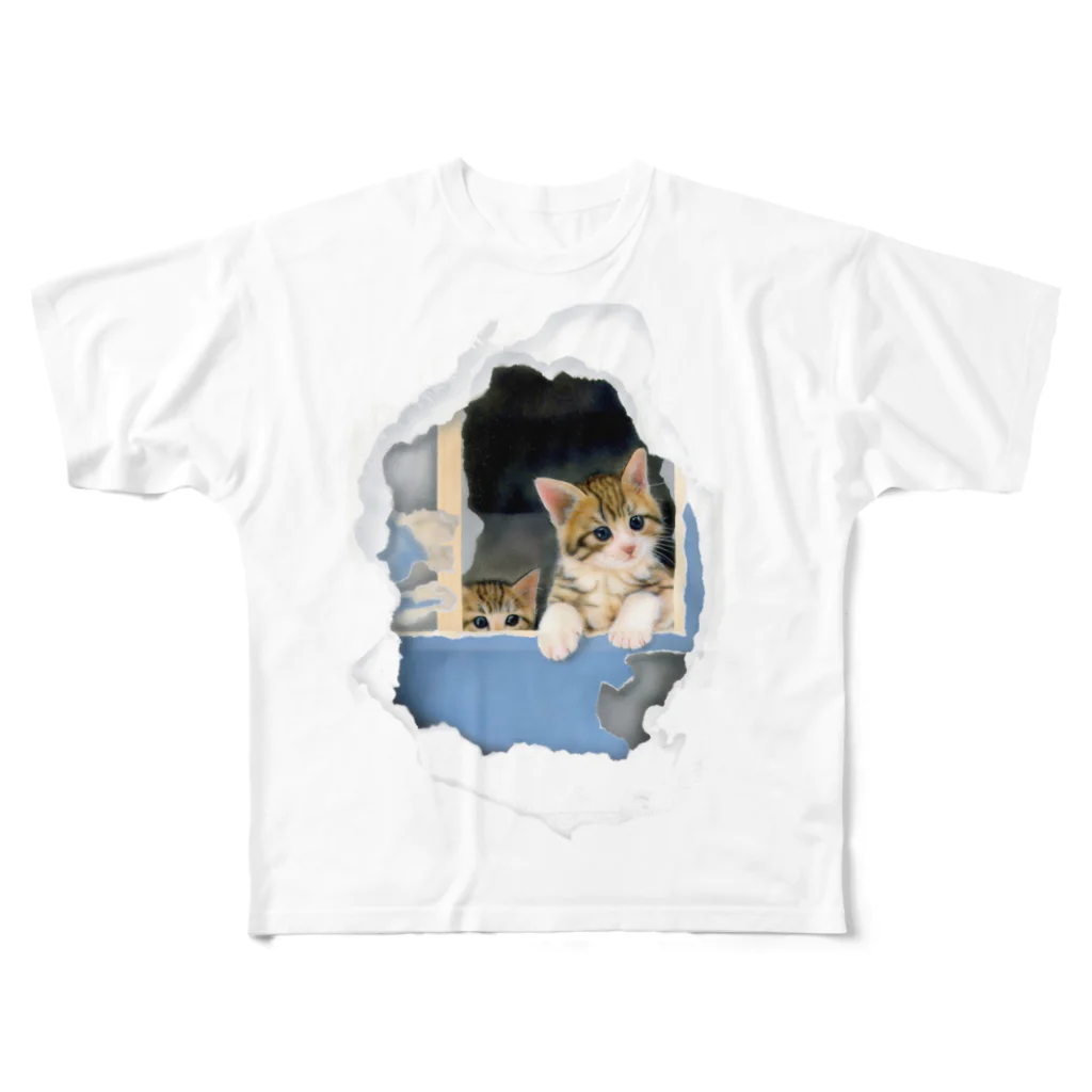 萌獣ファクトリー「純屋」の子猫 絵：SECRET BASE ～ぼくたちのひみつきち～ All-Over Print T-Shirt