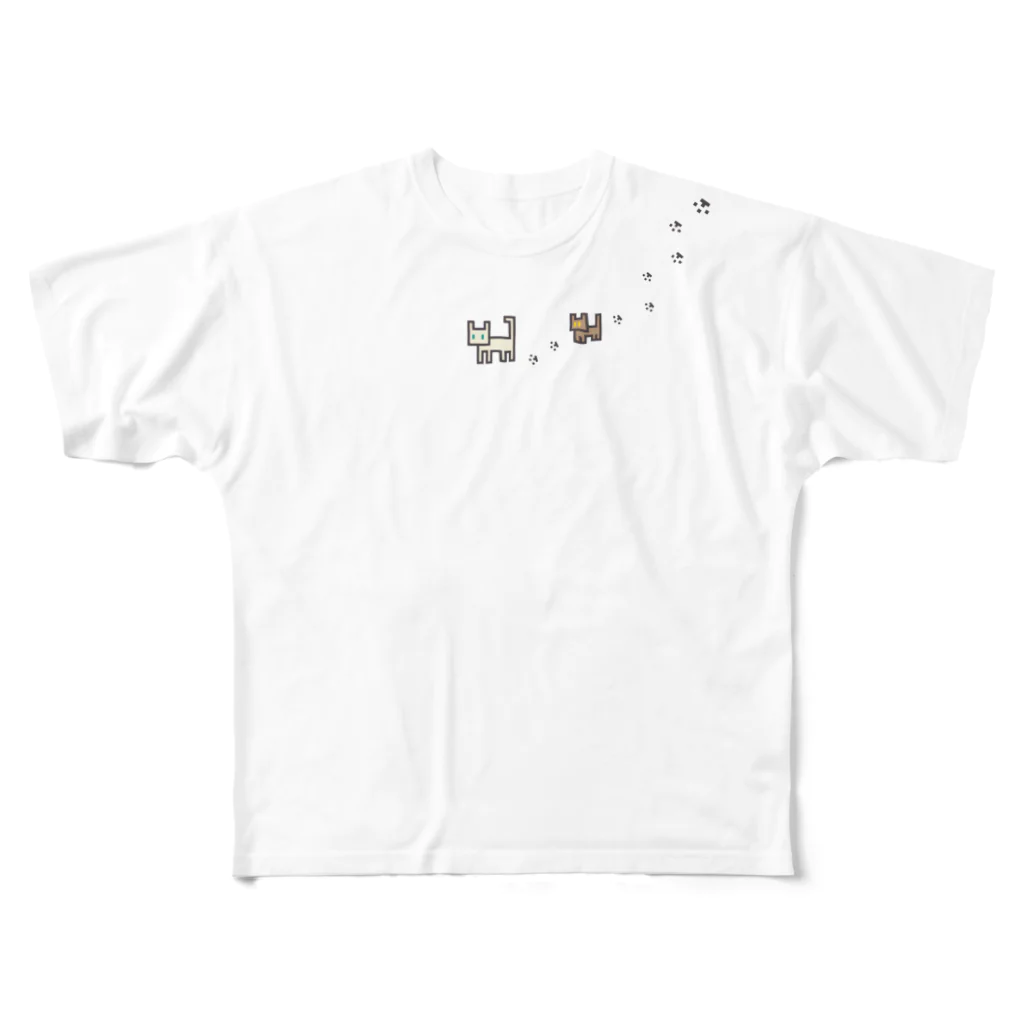 ドットデザインのパジャドットのカクカク猫のTシャツA フルグラフィックTシャツ