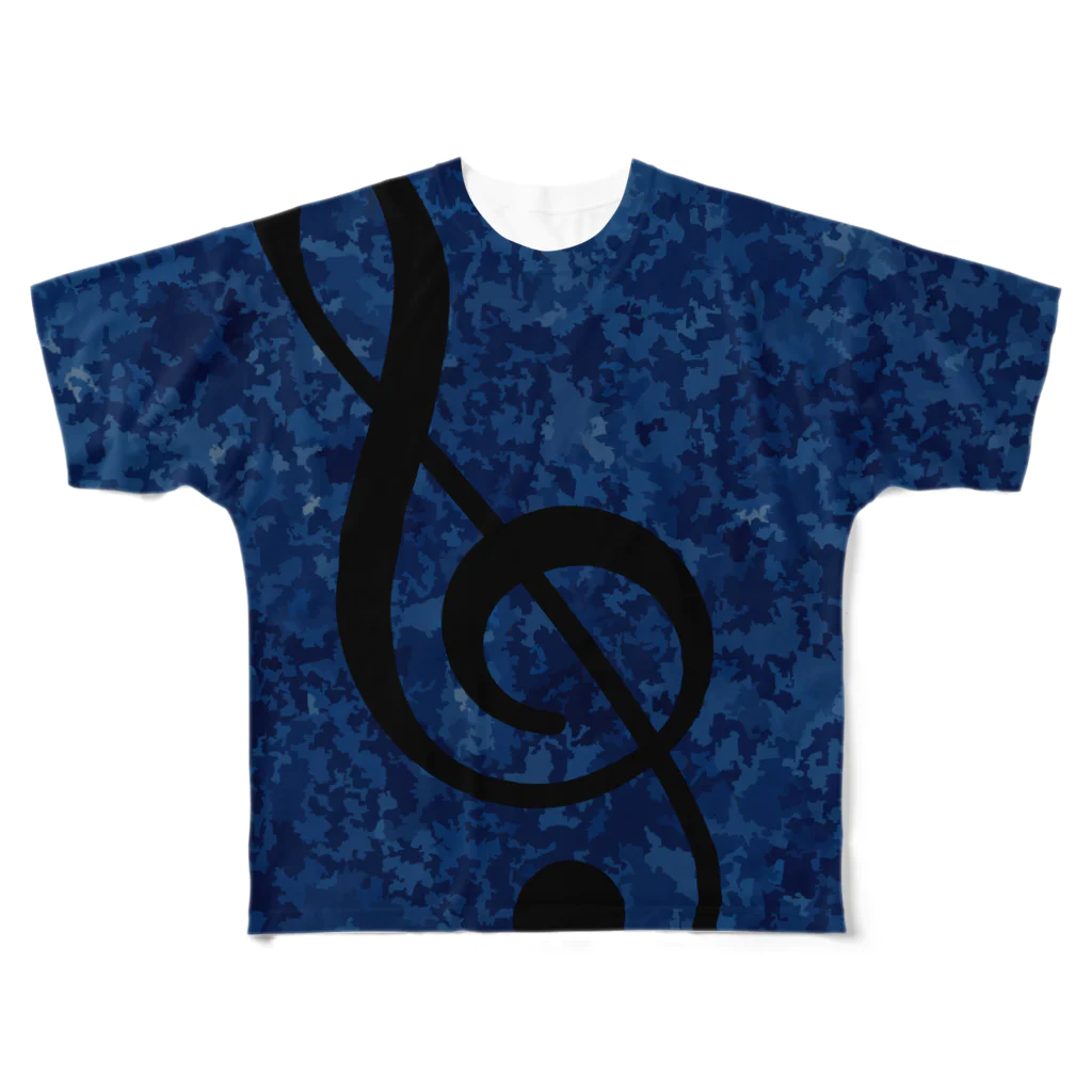musicfulのト音記号　青 フルグラフィックTシャツ