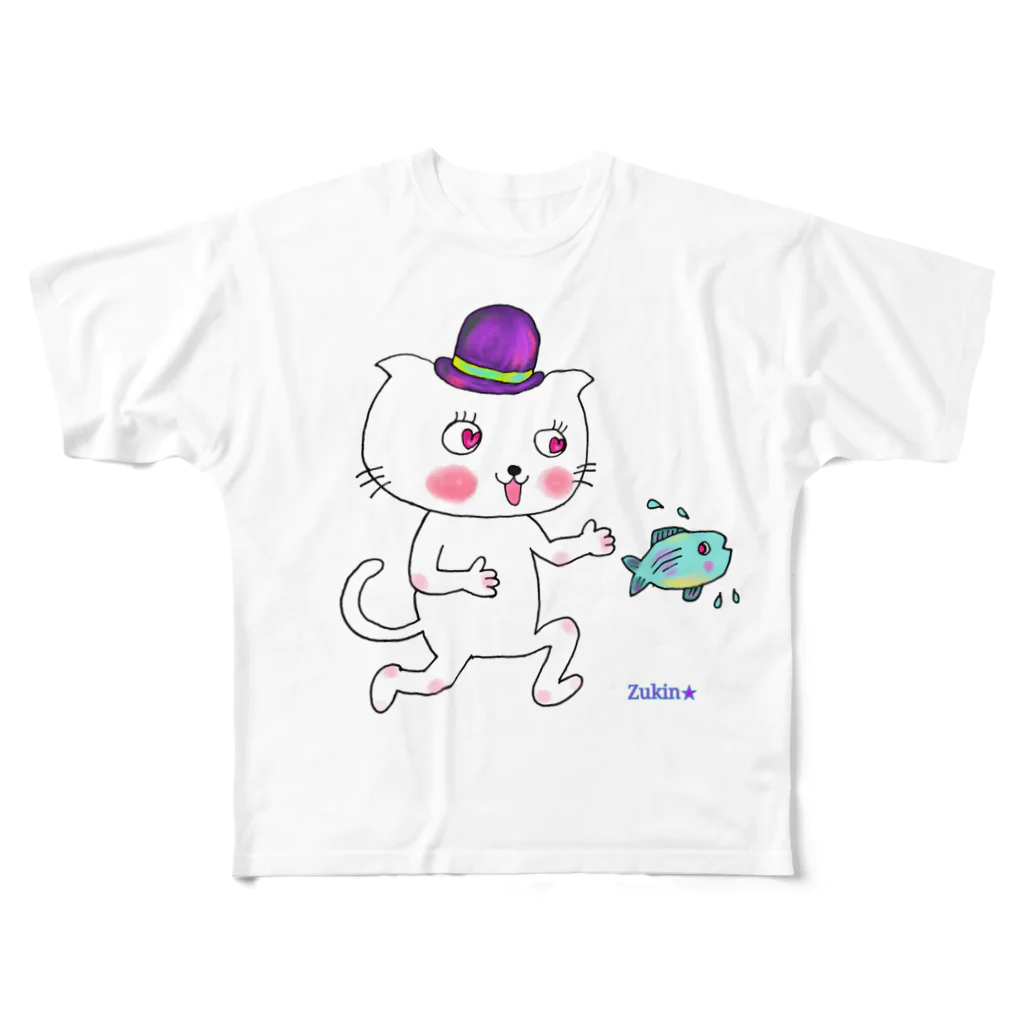 Yume zukin の大好き♥帽子ねこ フルグラフィックTシャツ