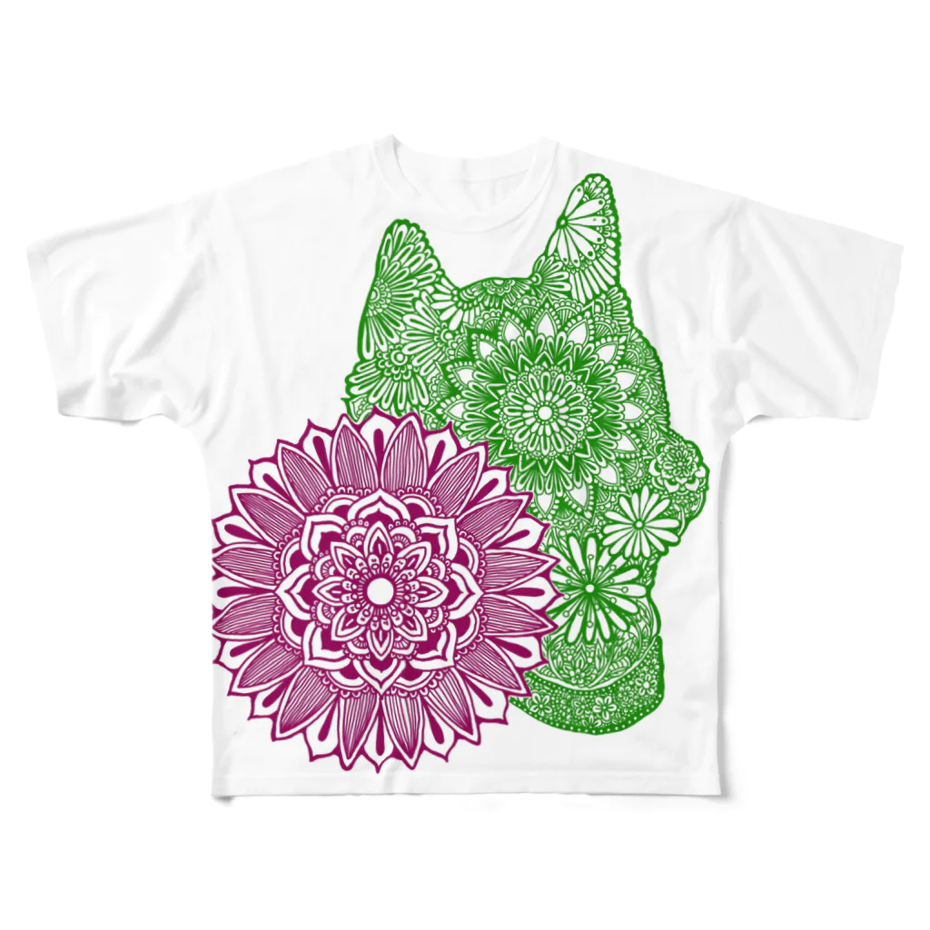 EMPTY(エンプティ）の柴犬シルエット曼荼羅 All-Over Print T-Shirt