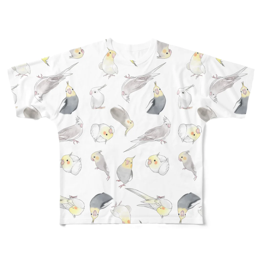 まめるりはことりのたっぷりオカメインコちゃん【まめるりはことり】 フルグラフィックTシャツ