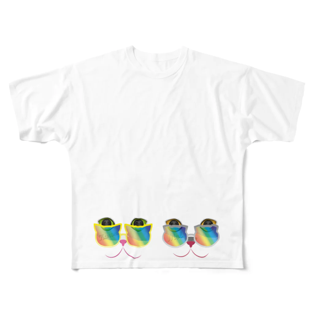 MolKaronの猫のＭｏｌとＫａｒｏｎ　虹色サングラス All-Over Print T-Shirt