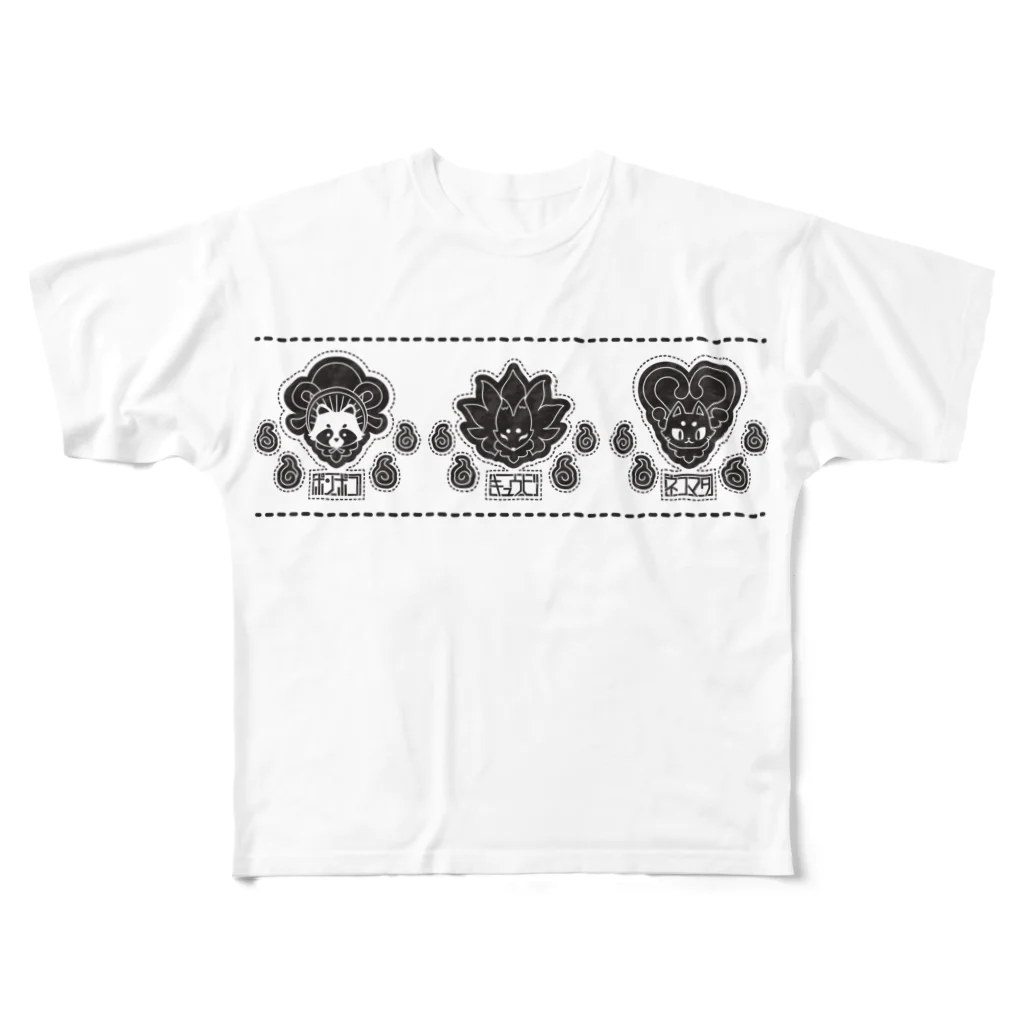 トンガリゴートの狸・狐・猫-黒- All-Over Print T-Shirt