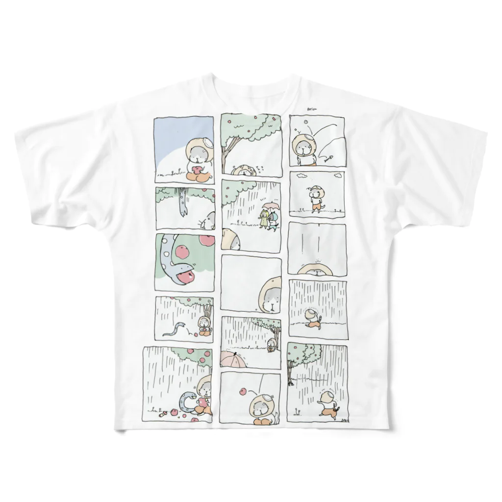 ほっかむねこ屋（アトリエほっかむ）のねことへびのお話 フルグラフィックTシャツ