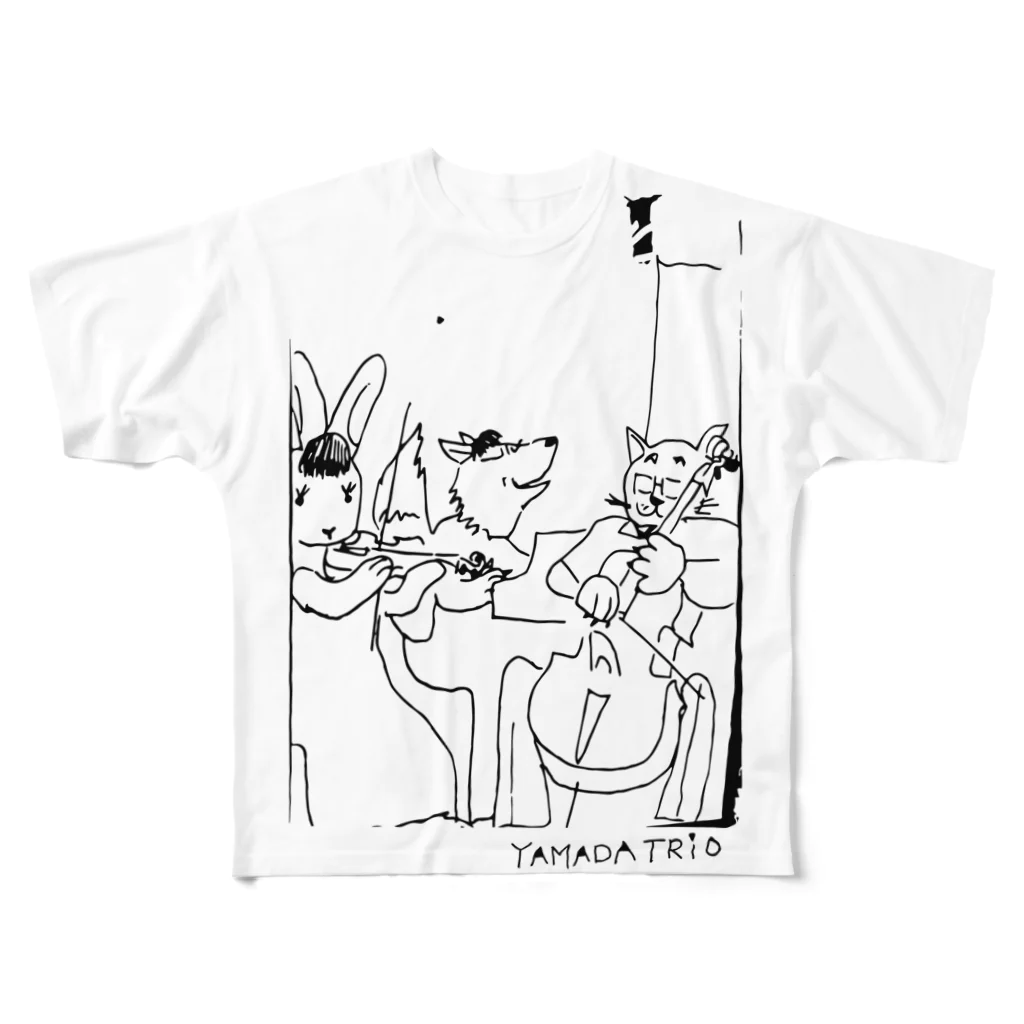 YAMADA TRIO(ヤマダトリオ)のYAMADA TRIOロゴ原案 All-Over Print T-Shirt