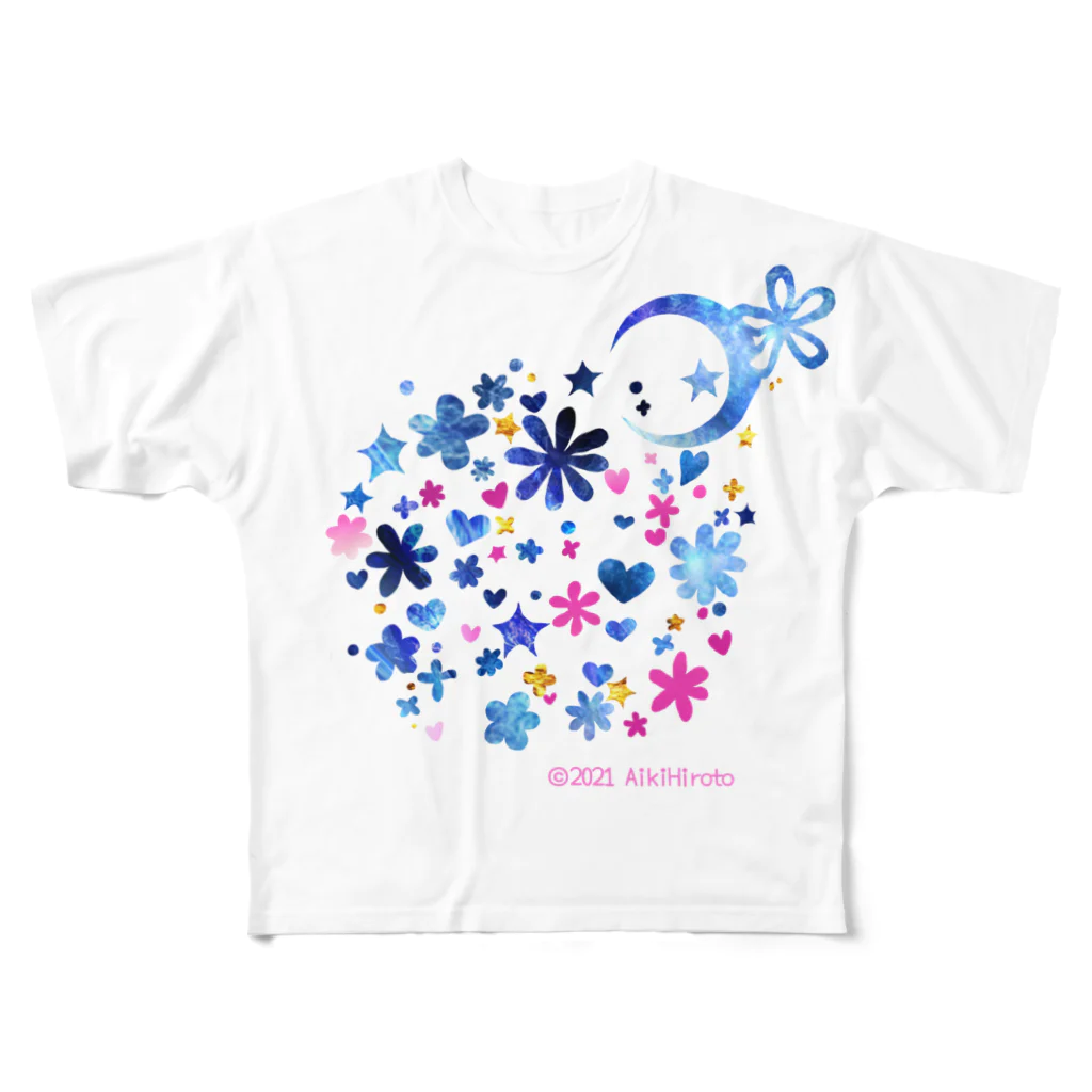 逢樹広都（あいきひろと）の花とハートと月 All-Over Print T-Shirt