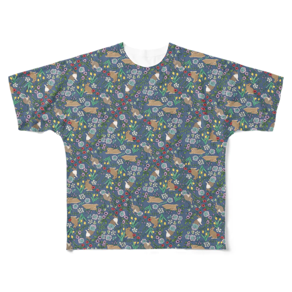 SCHINAKO'Sのうさぎさんと早春の花 フルグラフィックTシャツ