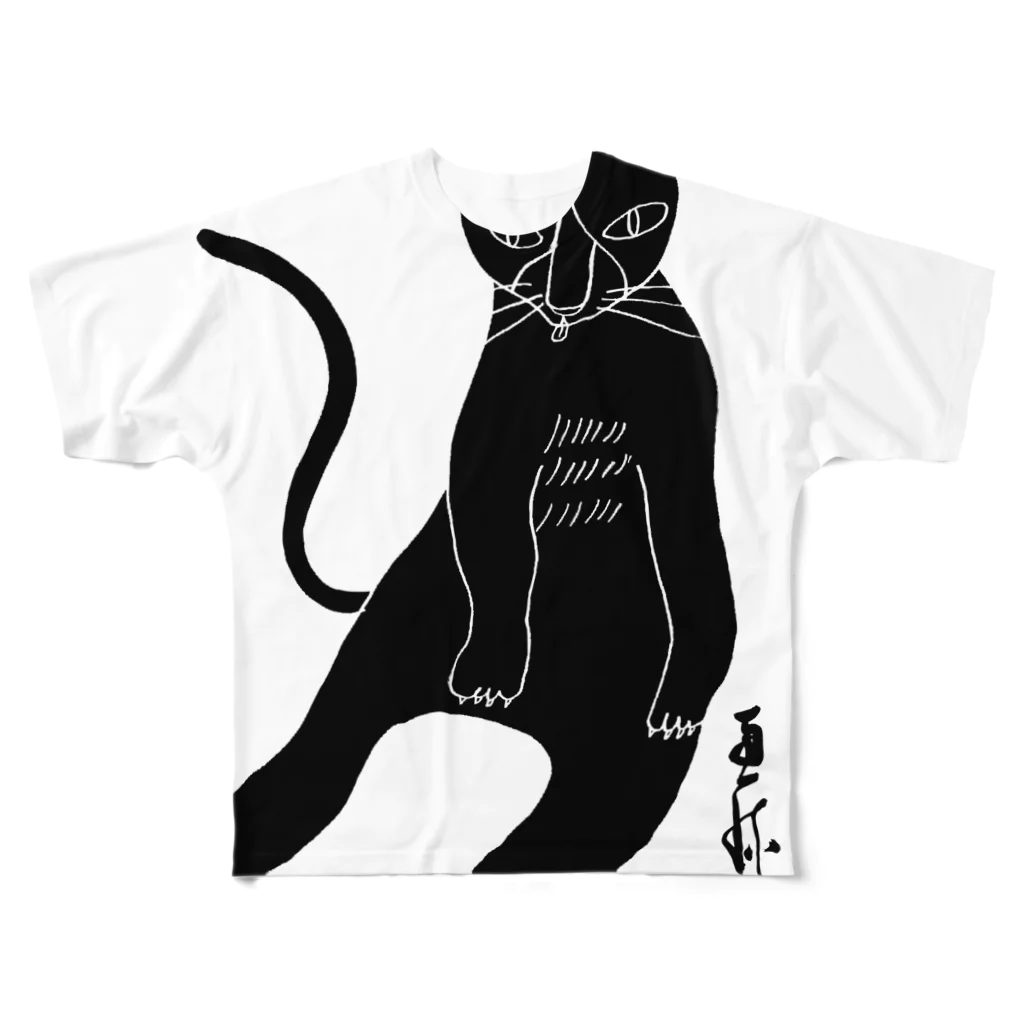 megumiillustrationのくろねこペロリ フルグラフィックTシャツ